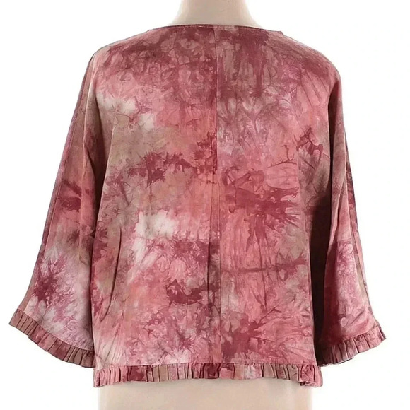 For Cynthia Red & Pink Tie Dye Linen Blend Ruffle Blouse Women’s Size XL - Picture 2 of 2